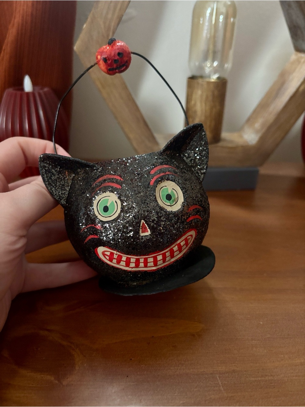 Vintage Department 56 Paper-Mache Glitter Cat